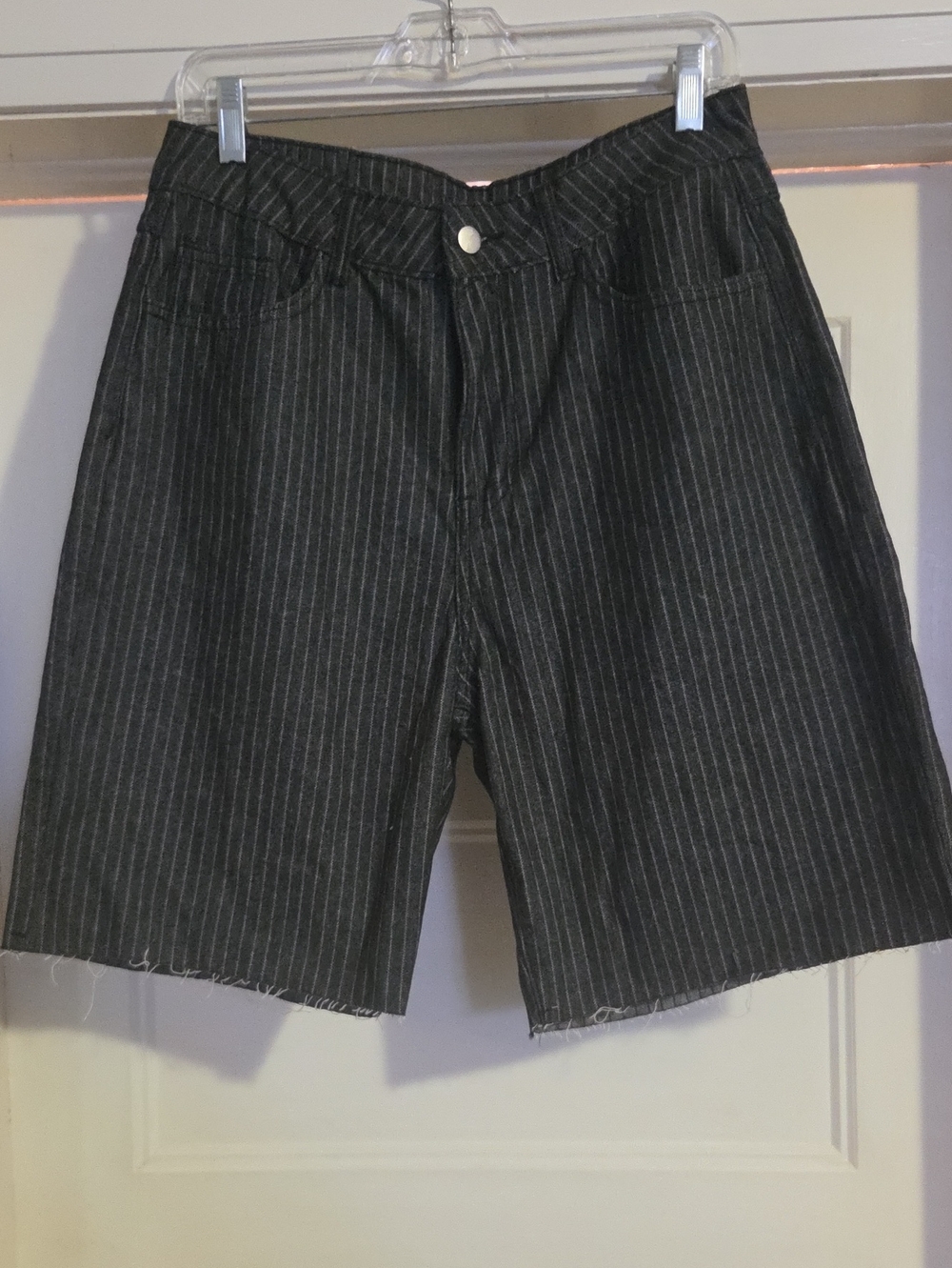 Women's Pinstripe Black Denim Shorts